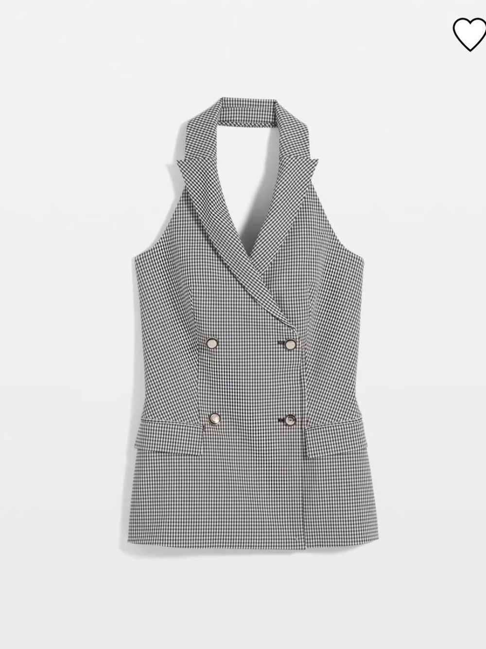 Sleeveless Double-Breasted Gingham Blazer Vest - Black & White